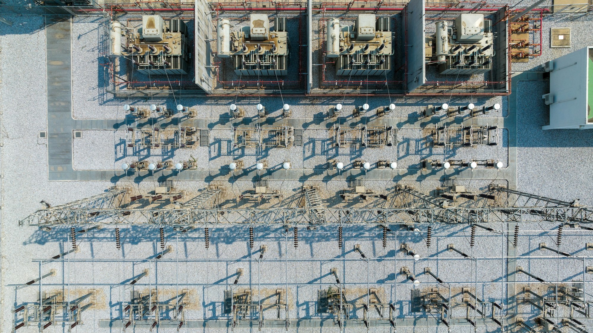 Aerial view substation wAerial view substation with transformer high voltage electric power station.